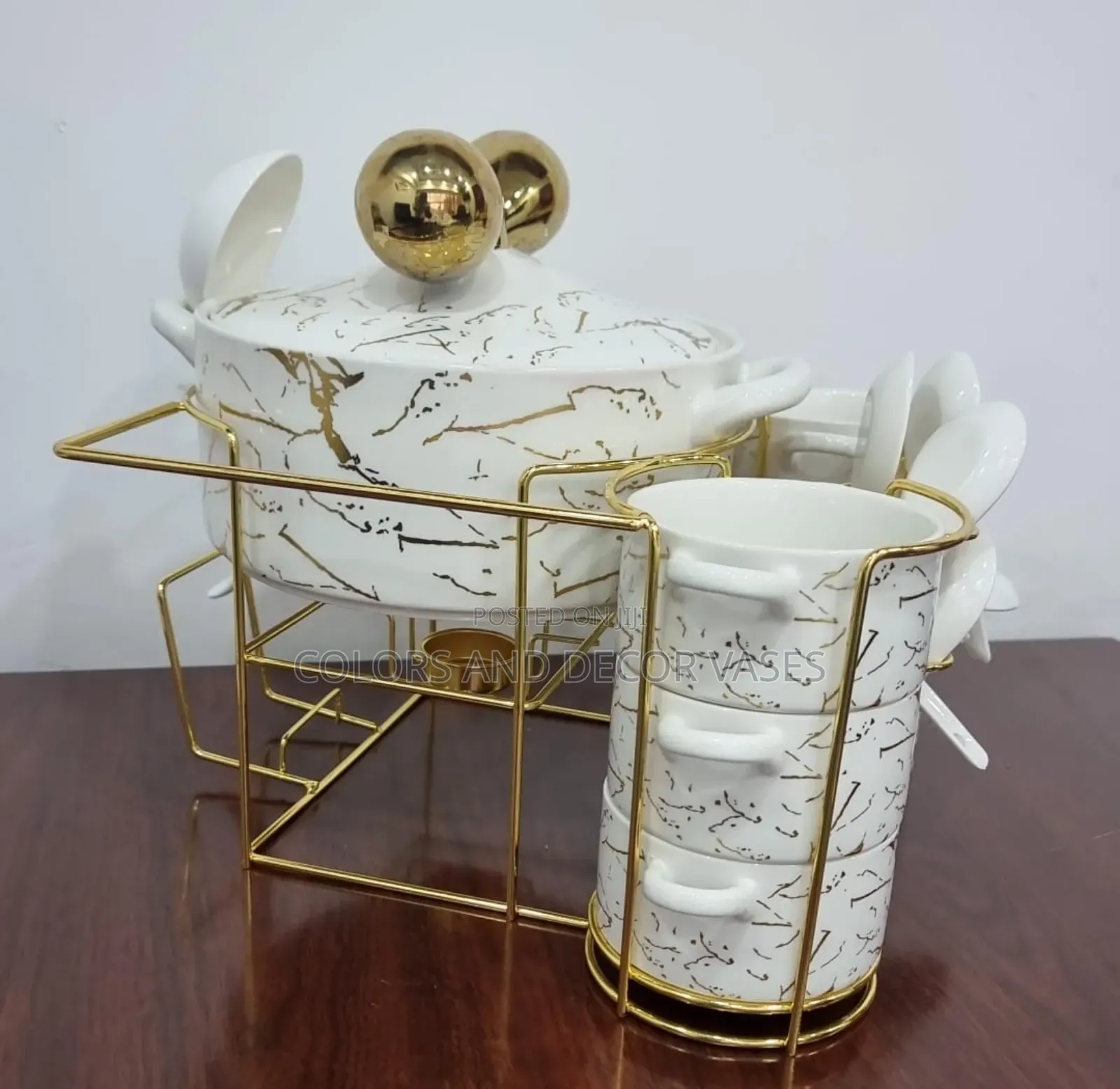 Ceramic Soup Set on a Golden Stand With Burner Now