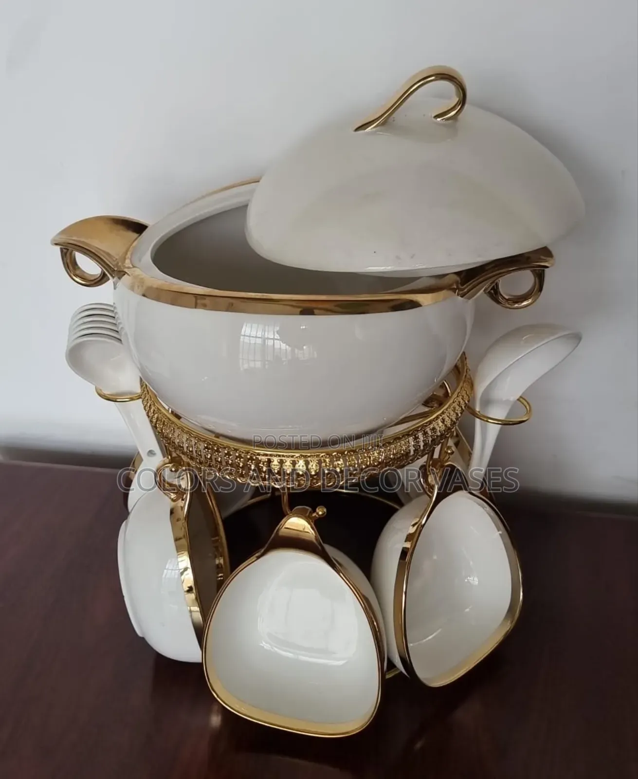16pc Ceramic Soup Set on Golden Stand Available in 4 Colors