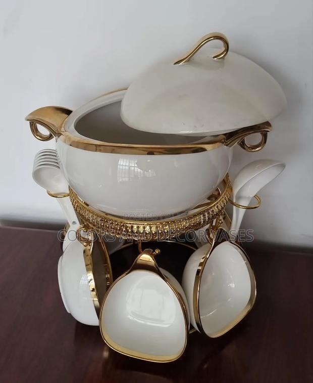 16pc Ceramic Soup Set on Golden Stand Available in 4 Colors