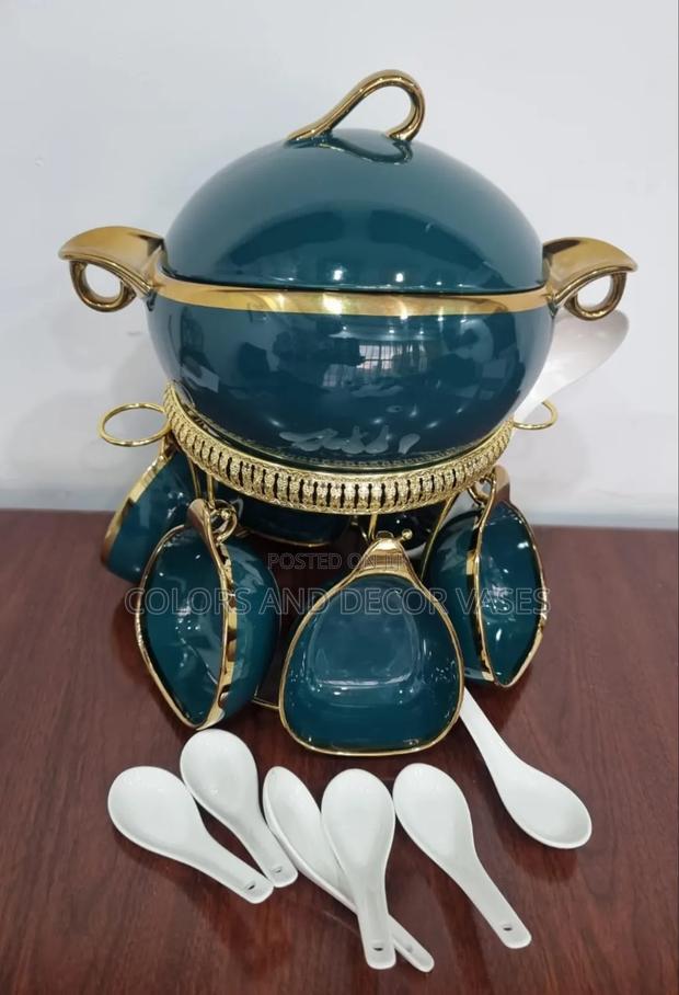 16pc Ceramic Soup Set on Golden Stand Available in 4 Colors - thumbnail 3