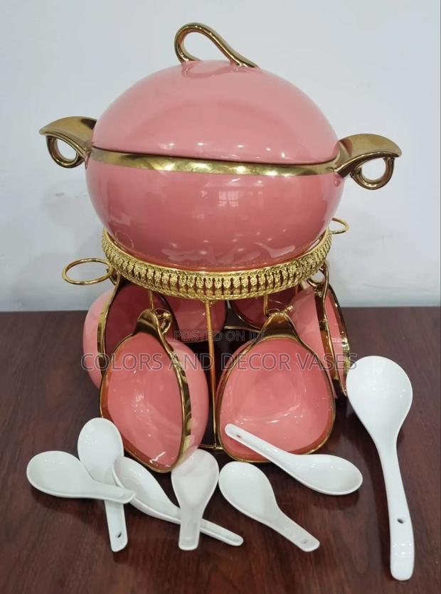 16pc Ceramic Soup Set on Golden Stand Available in 4 Colors - thumbnail 4