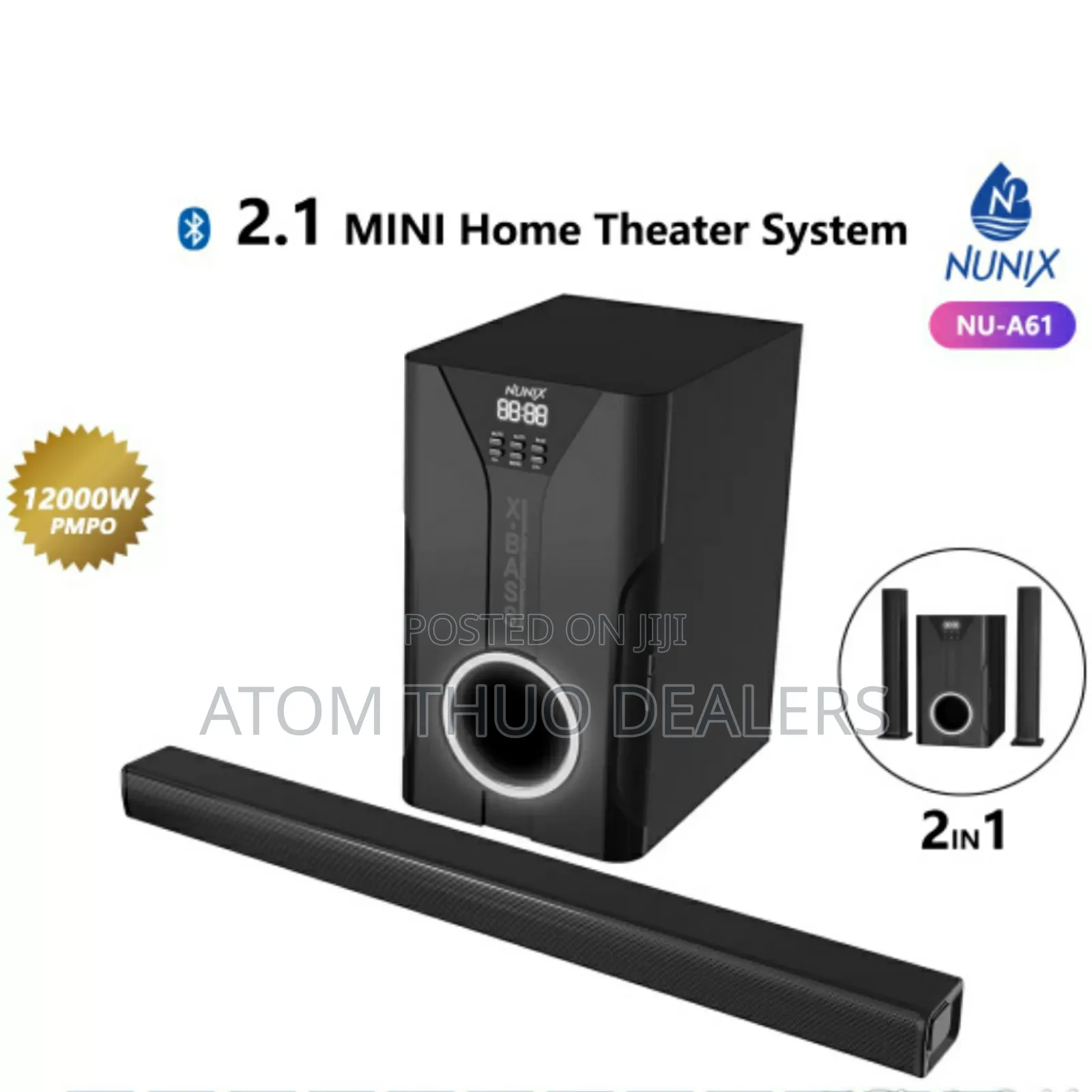 2.1ch Nunix Sub Woofer System BT/USB/FM Tall Boy