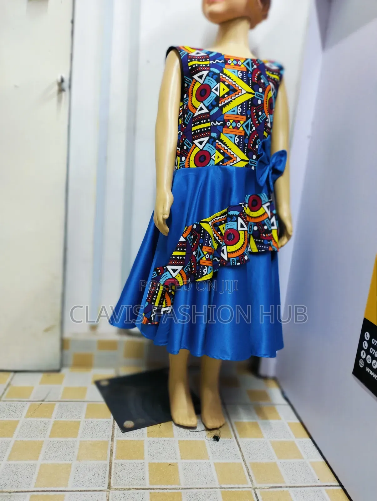 Girls Royal Blue Kitenge Dress