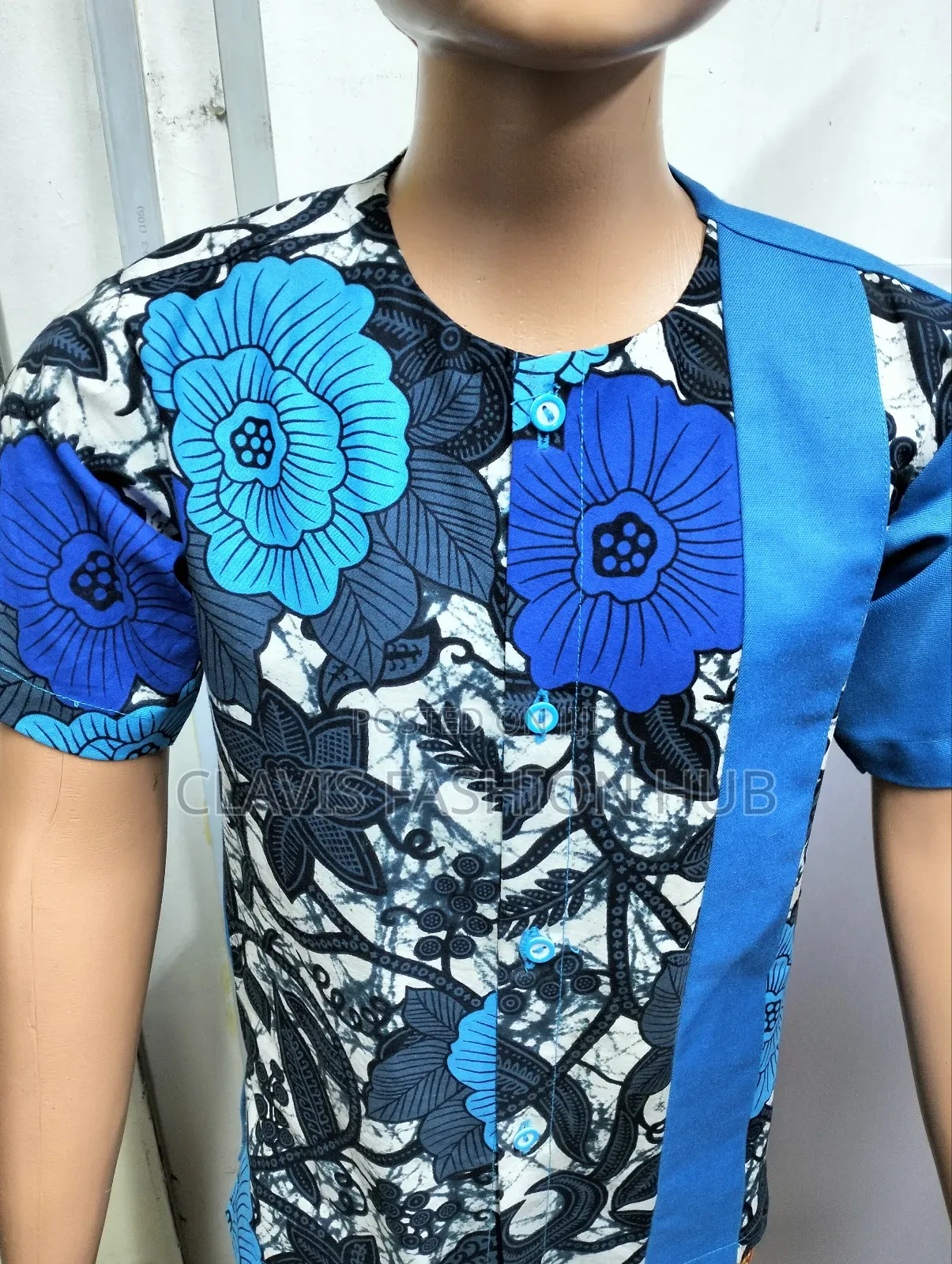 Kids Shirts Flowered Blue and Grey