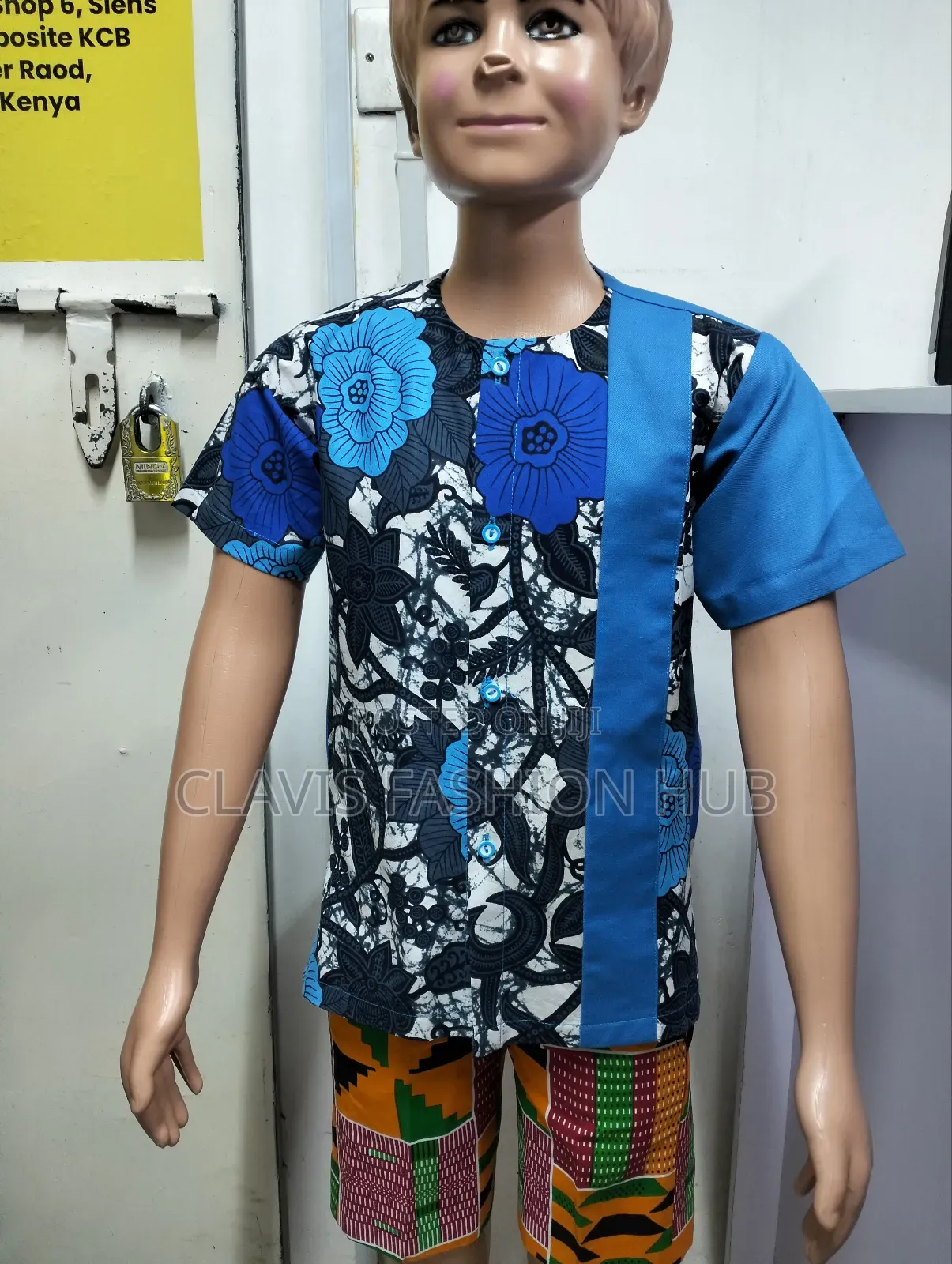 Kids Shirts Flowered Blue and Grey