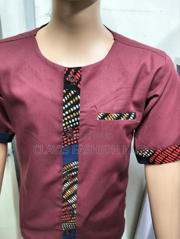 Maoon Boys Shirt With Navy Blue Kitenge