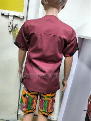 Maoon Boys Shirt With Navy Blue Kitenge