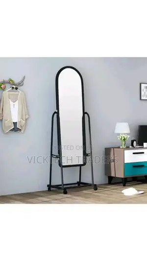 Dressing Mirror(Black)Full Length With Wheels and Shoes Rack