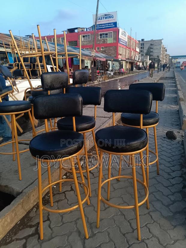 Kitchen Stools or Bar Stools, Black Leather and Gold - thumbnail 2