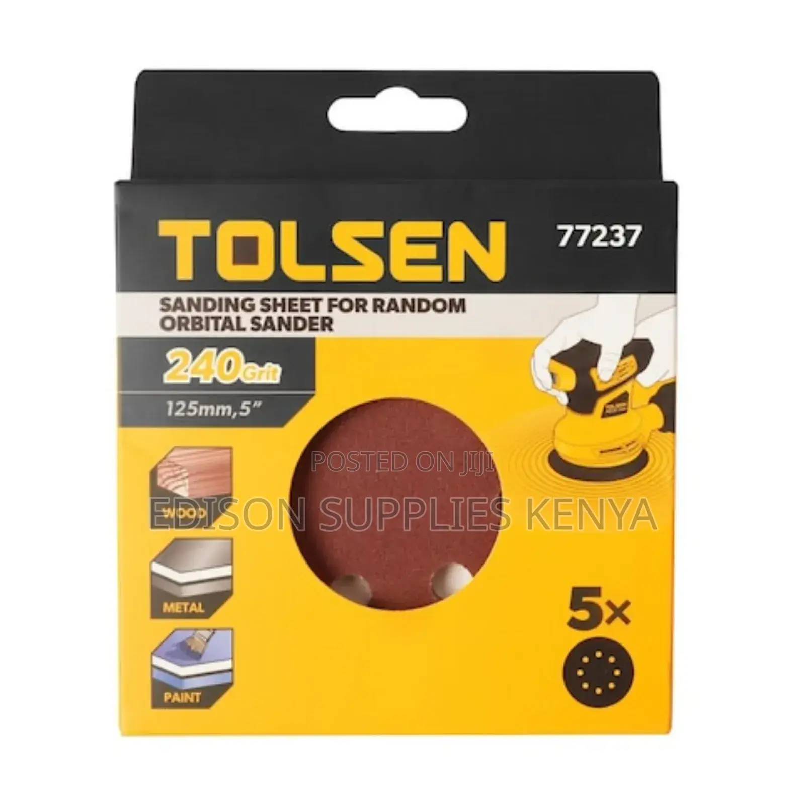Tolsen 5pcs Sanding Sheets for Random Orbital Sander Grits