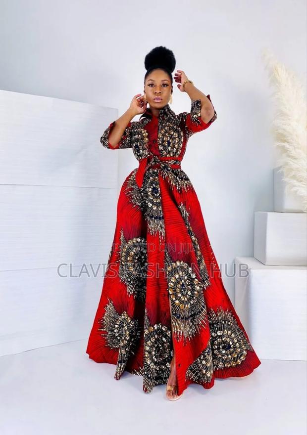 Red and Brown Ankara Maxi Dress for Ladies