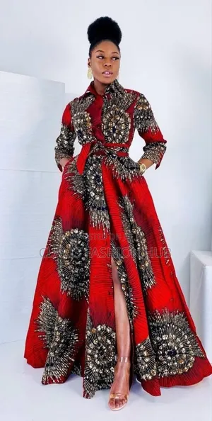 Red and Brown Ankara Maxi Dress for Ladies