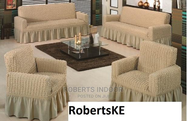 Elastic Sofa Covers 7 Seater Beige - main view