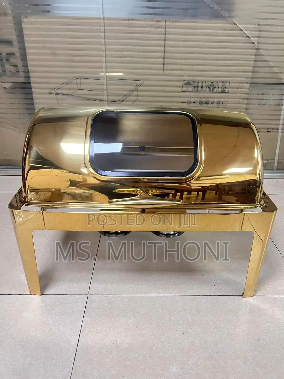 *Gold Roll Top Chaffing Dish With Glass Window