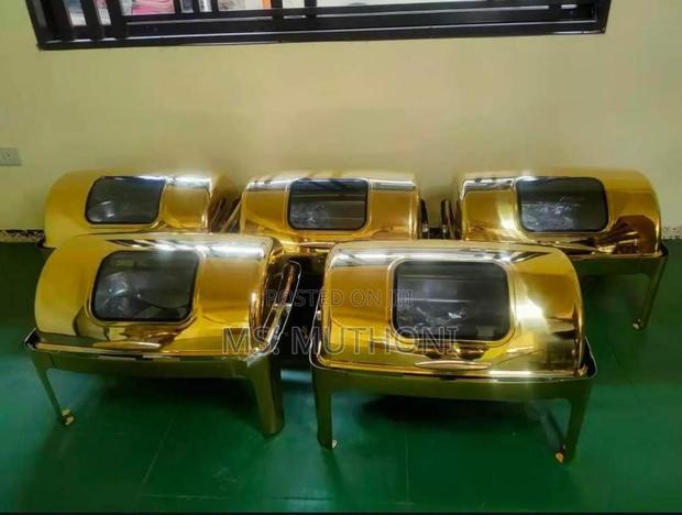 *Gold Roll Top Chaffing Dish With Glass Window - thumbnail 3