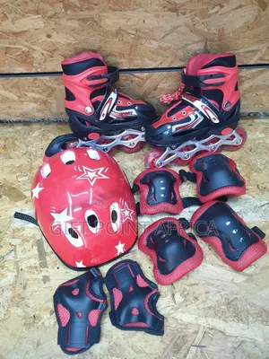 Full Set Red Roller Skates With Protective Gears