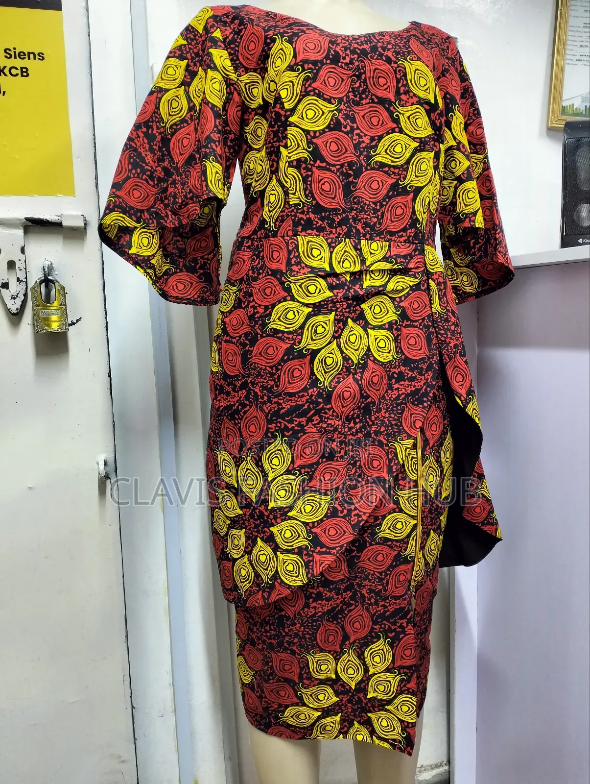Red Yellow Kitenge Dress Ready Made Medium Size