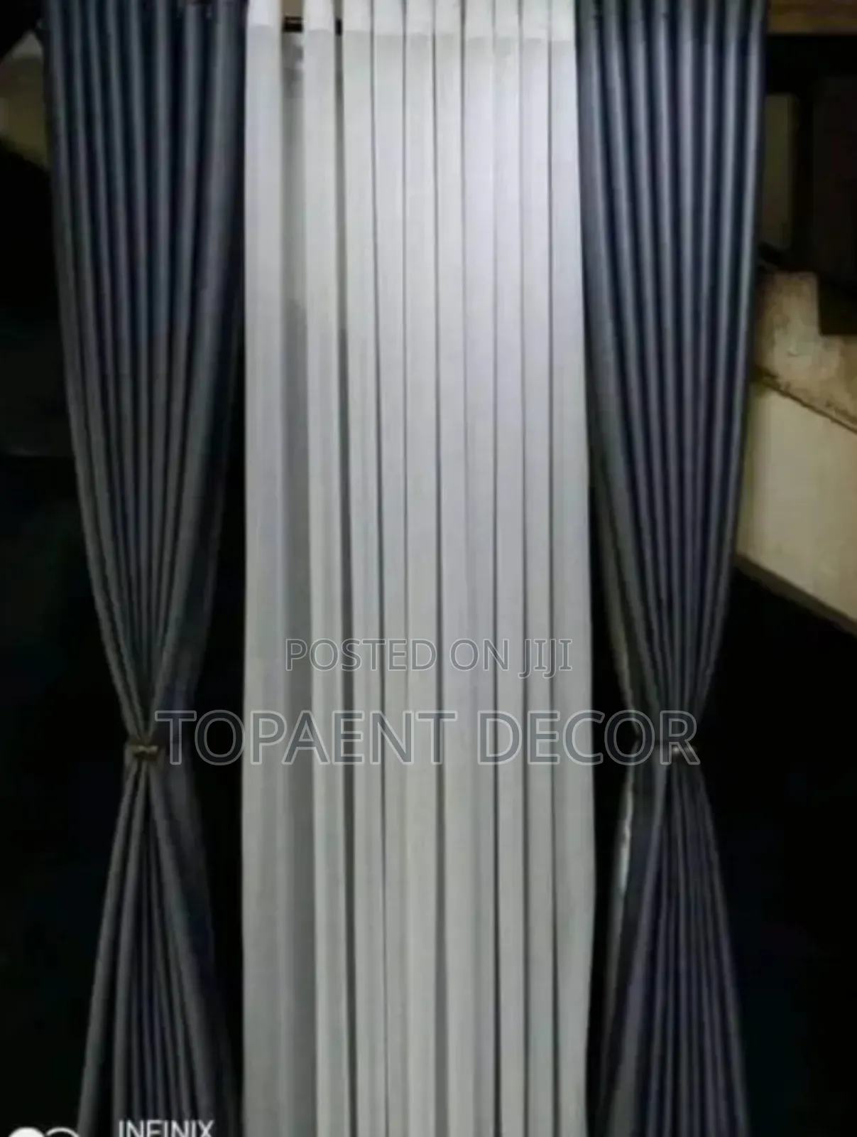 Dark Grey Ring Window Curtains and White Sheers