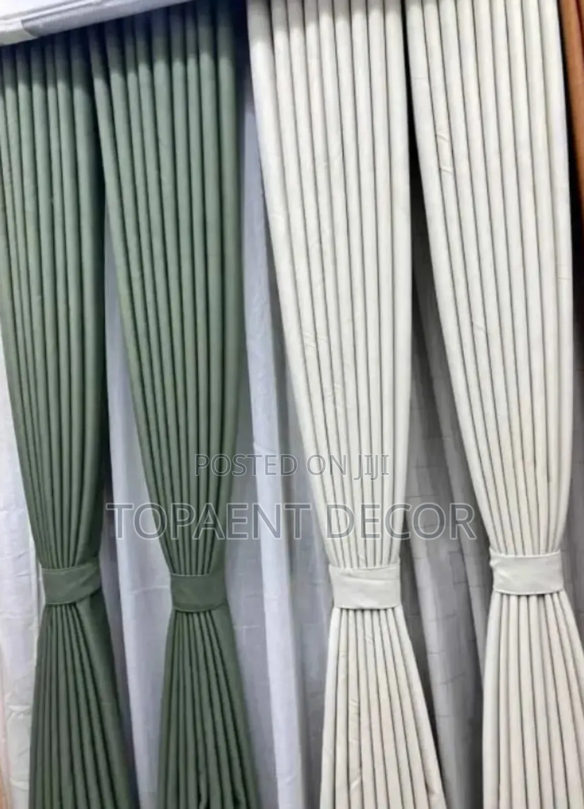 Cream and Green Elegant Window Curtains