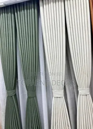 Cream and Green Elegant Window Curtains