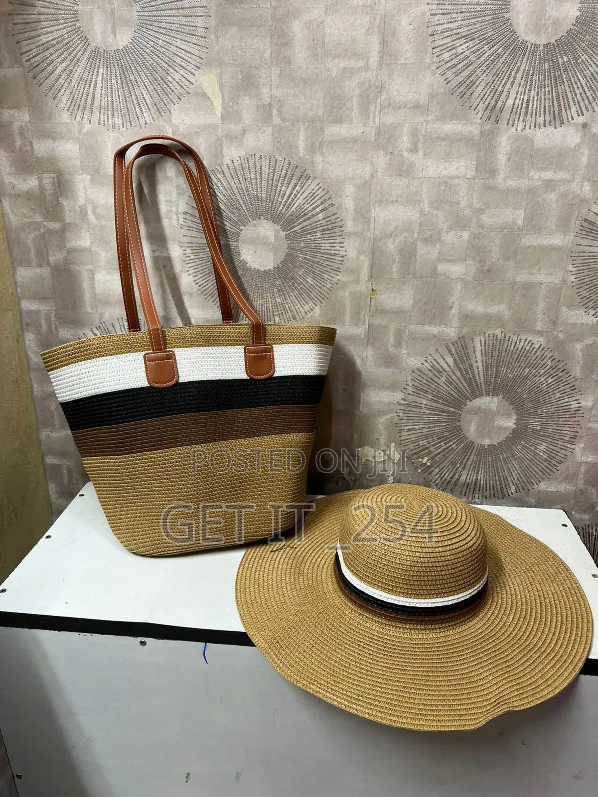 Summer Straw Bag With a Matching Beach Hat