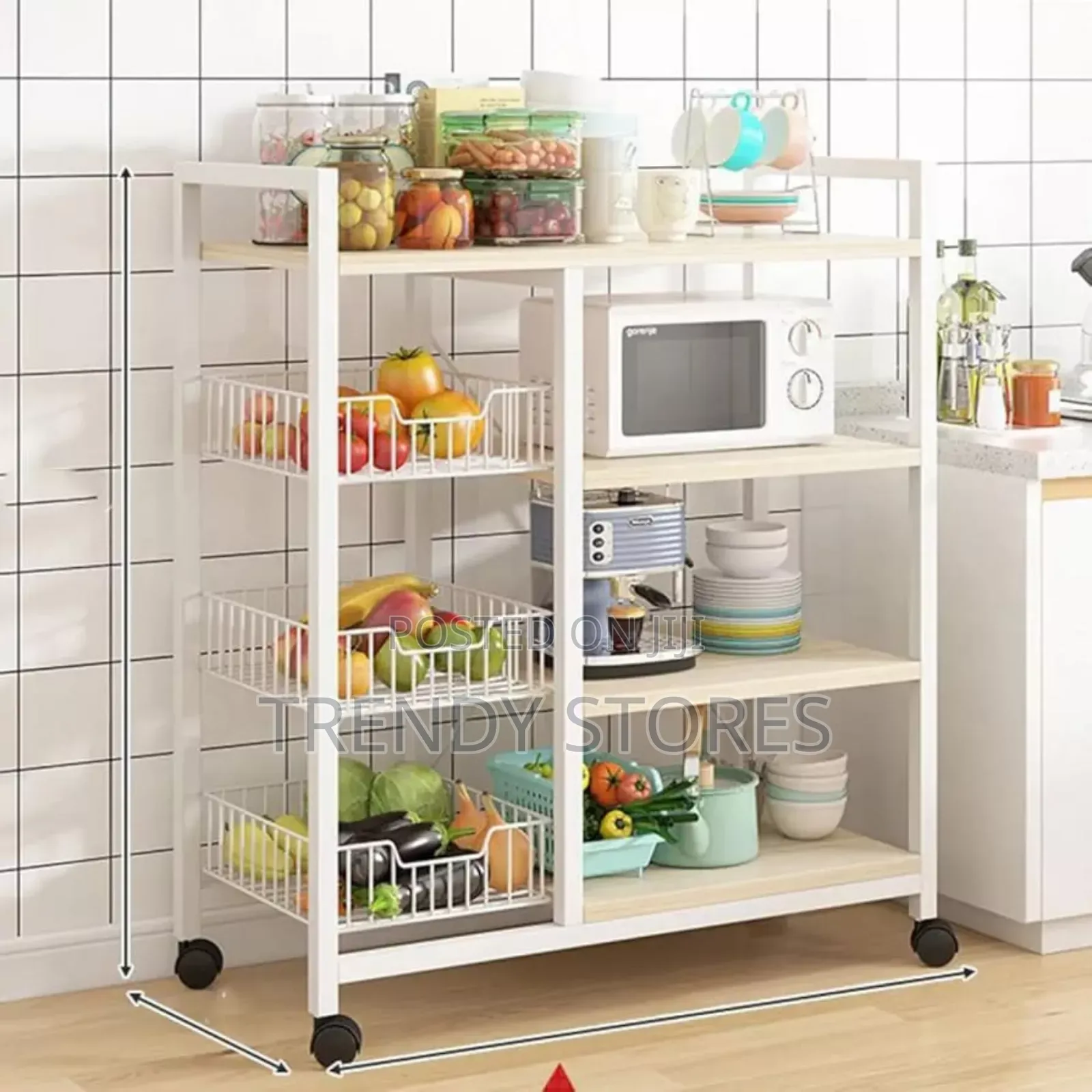 White 4 Tier Metallic Kitchen Rack