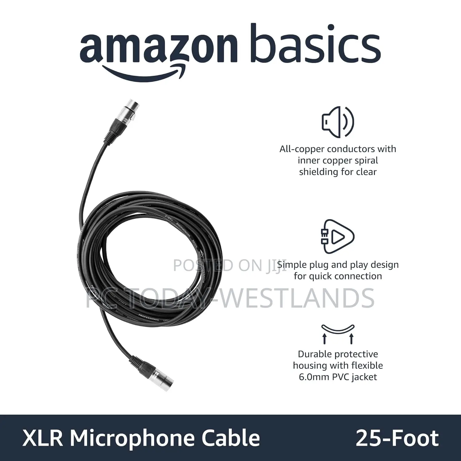 Amazon Basics XLR Microphone Cable For Speaker Or PA 25ft