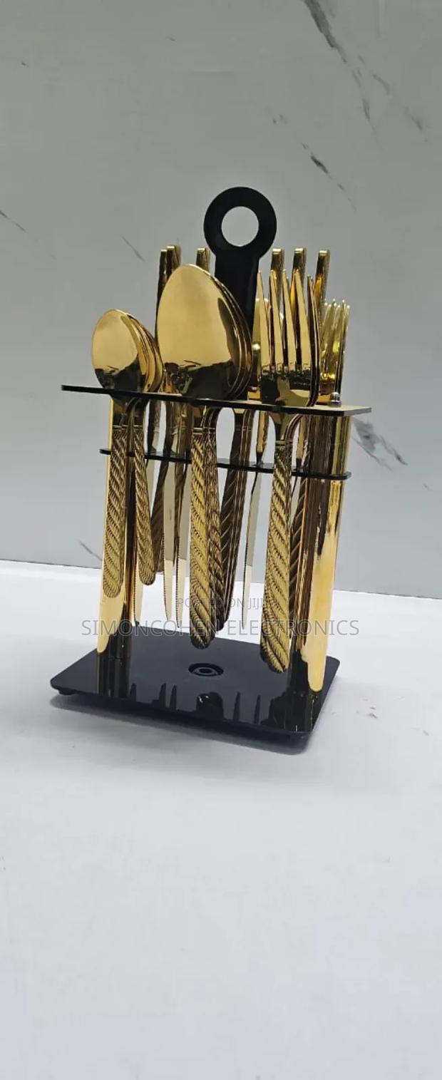 24pcs Gold Cutlery Set With Stand