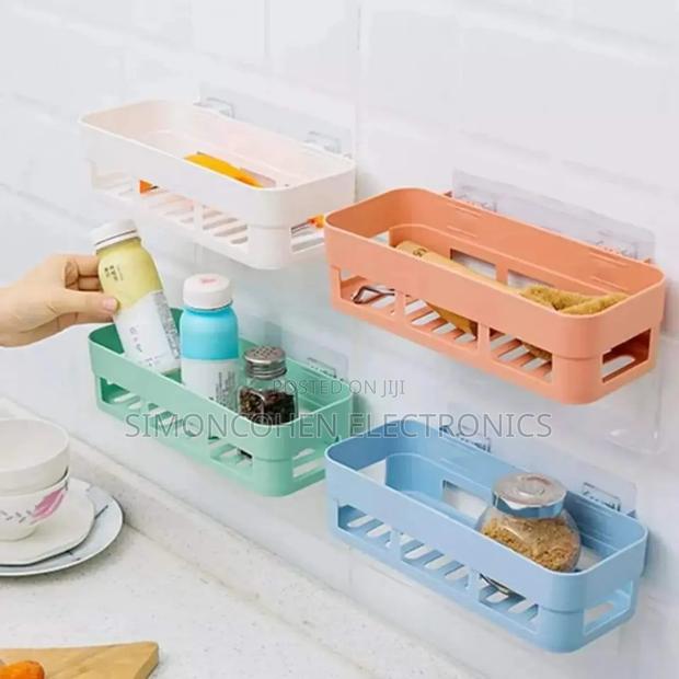 Rectangular Simple Adhesive Plastic Bathroom Shelf - main view