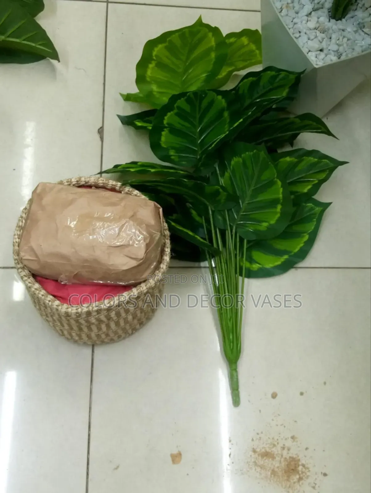 Basket With Plant and Decorative Stones