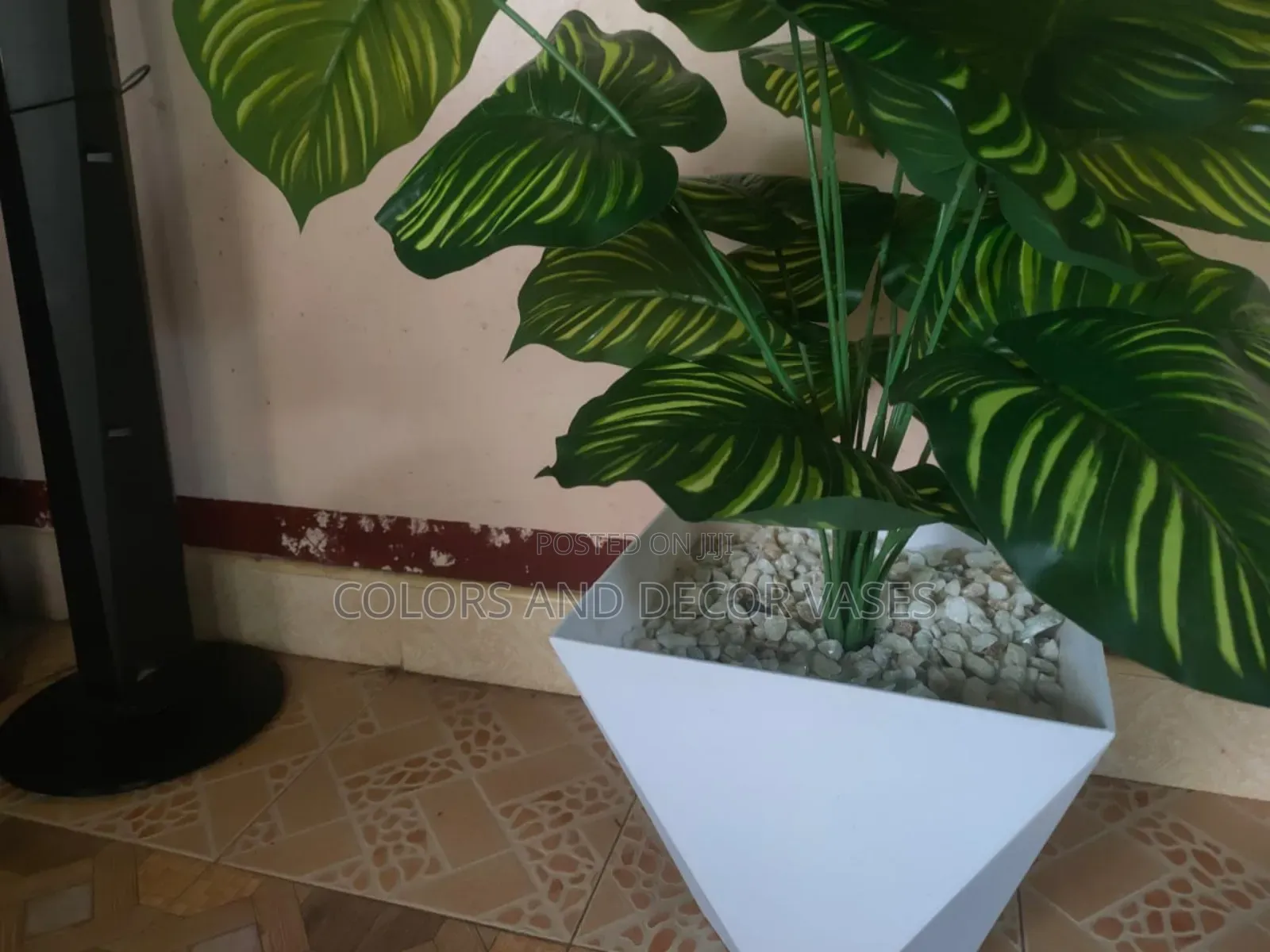 Hexagon Vase With Plant and Pebble Stones