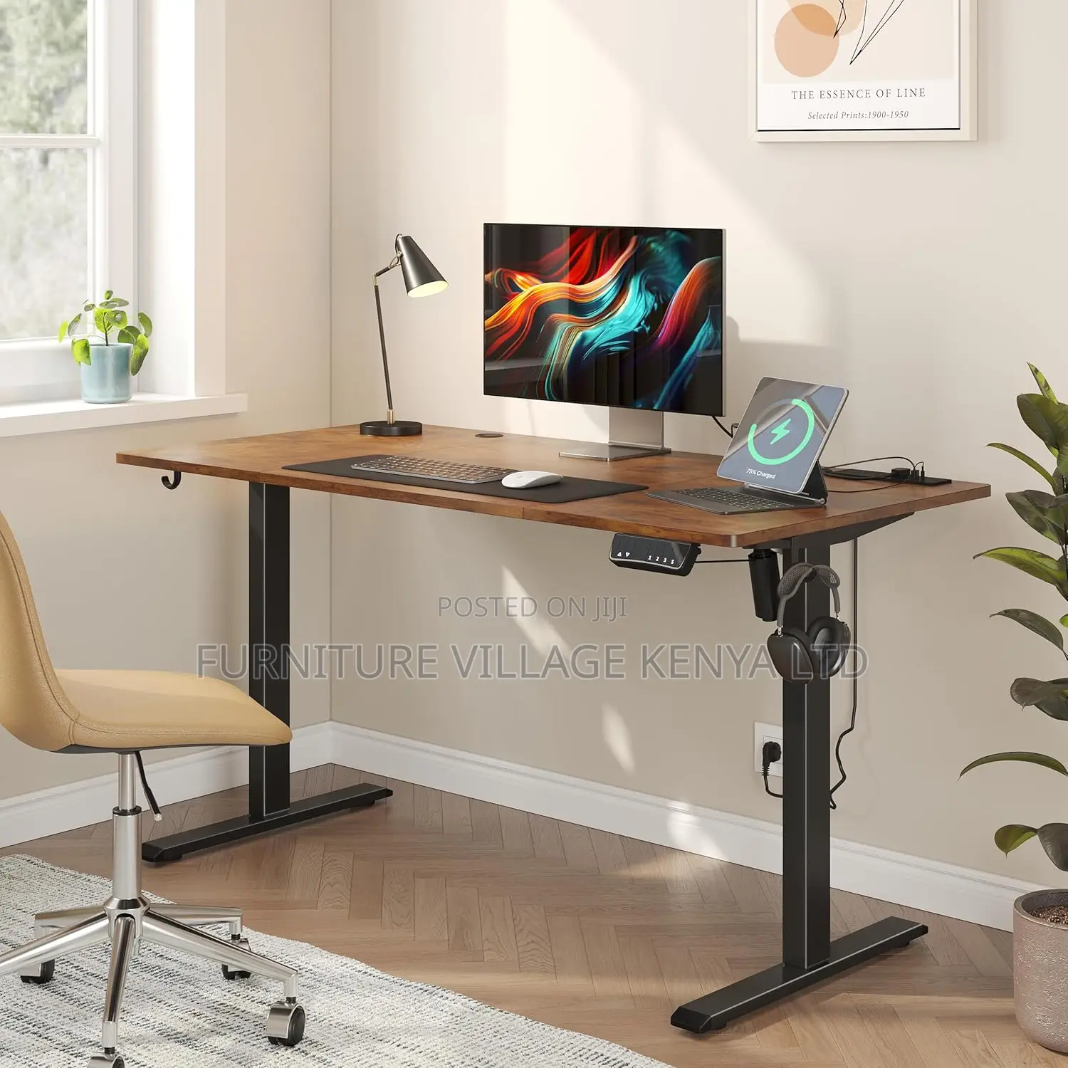 1400MM Height Adjustable Electric Standing Desk in Brown