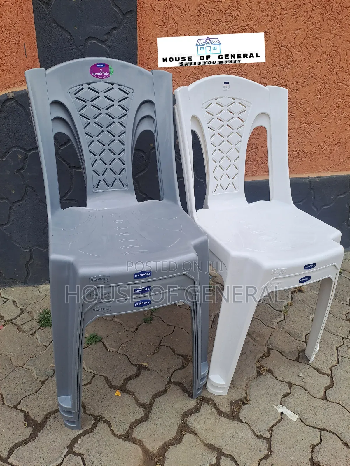 White and Gray Armless Plastic Chair