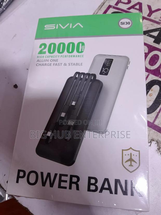 Sivia 20,000mah Portable Power Bank With 3 Built-in Cable