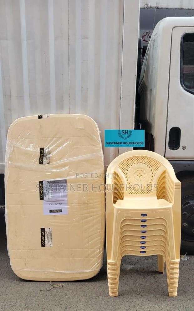 Complast Rectangular Plastic Table, Kenpoly Plastic Chairs
