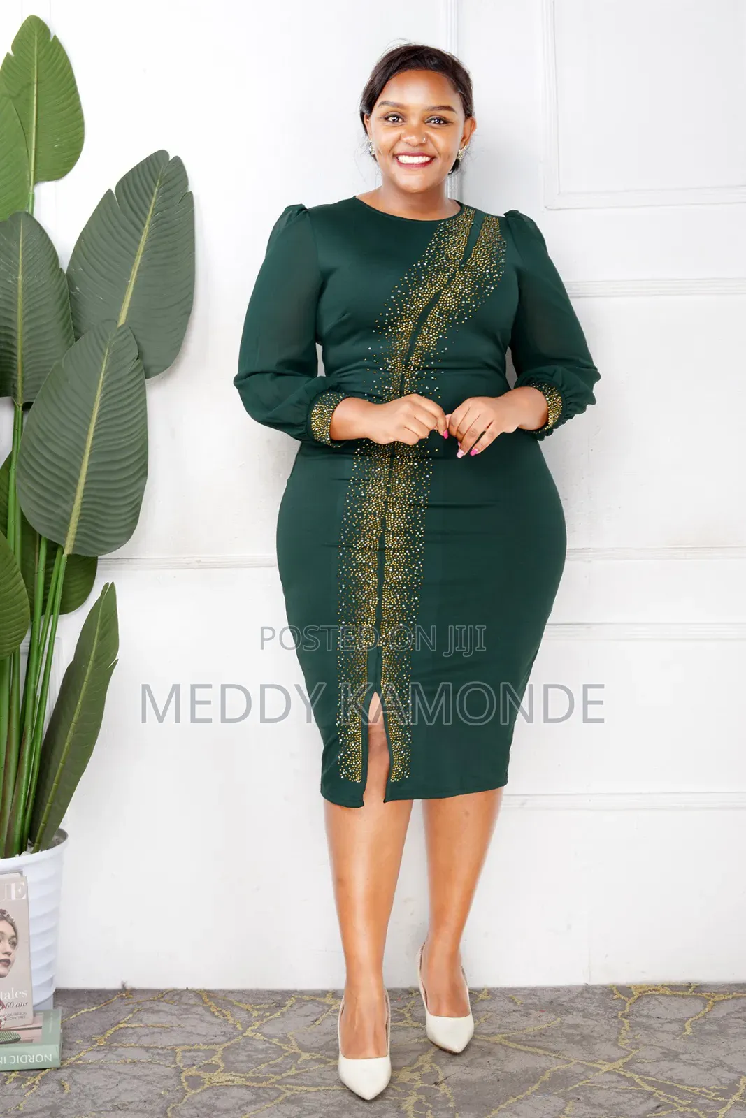 Green Slit Bodycon Dress