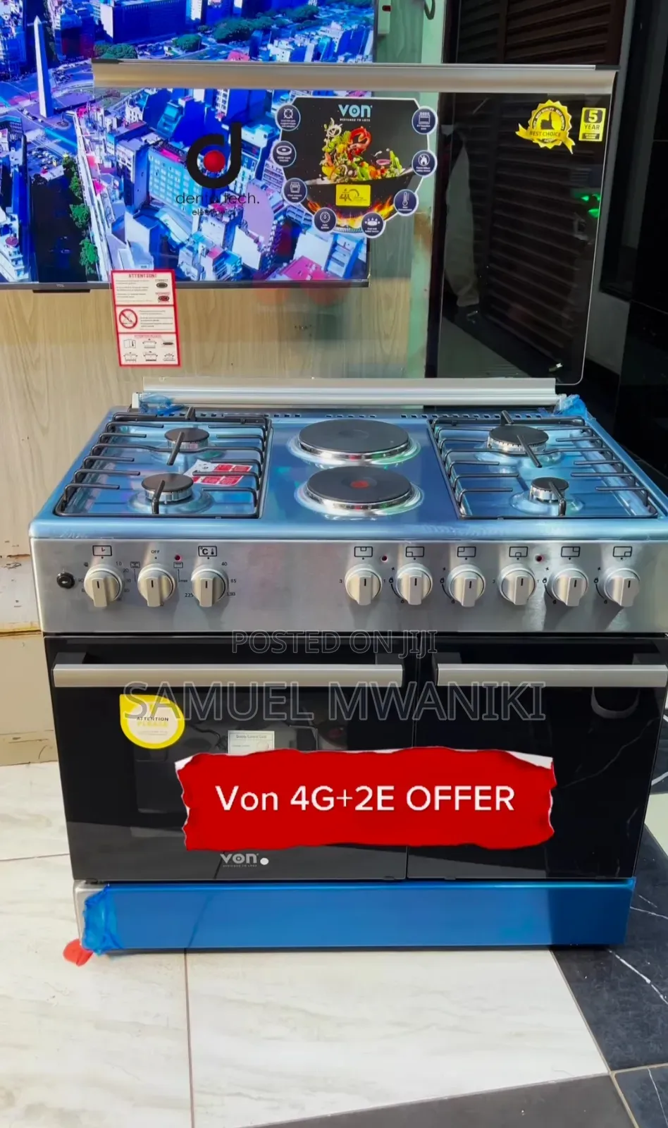 Von 4g+2e 90 X 60cm Standing Cooker Has Cylinder Compartment