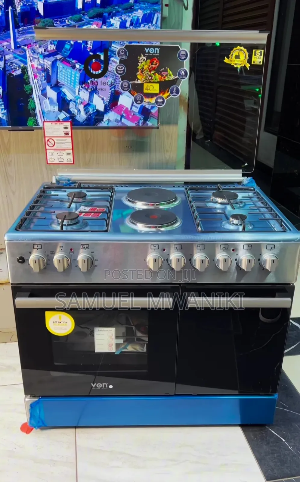 Von 4g+2e 90 X 60cm Standing Cooker Has Cylinder Compartment