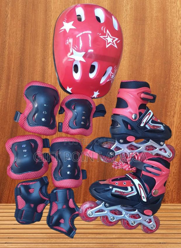 Full Set Red Roller Skates With Protective Gears - main view