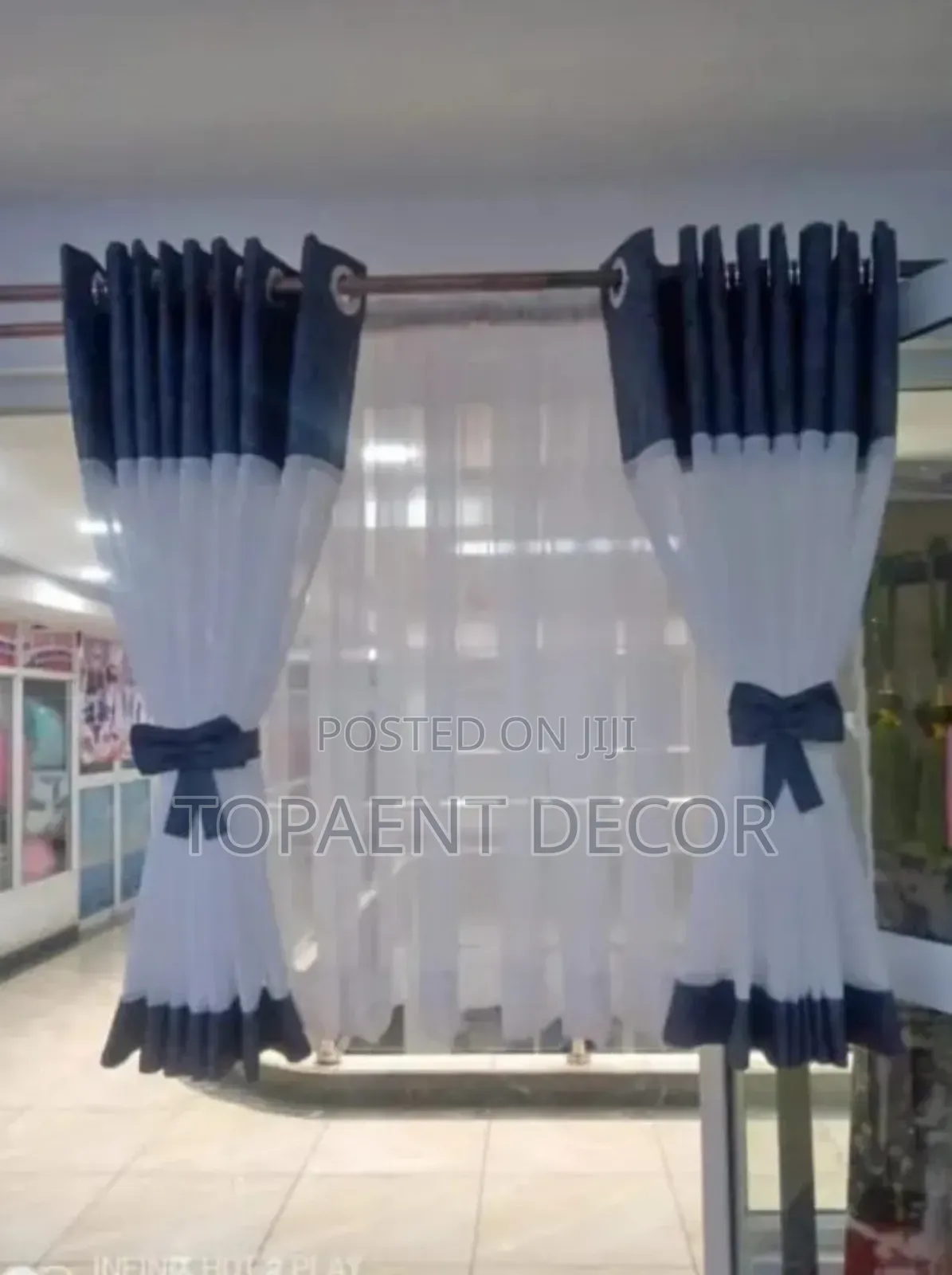 Blue Themed Kitchen Window Sheers