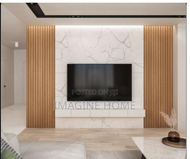 Brown Fluted Wall Panels/White Marble Sheet