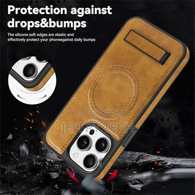 Magnetic Leather Holder Case for iPhone 15 14 13 12 11 Pro M - thumbnail 3