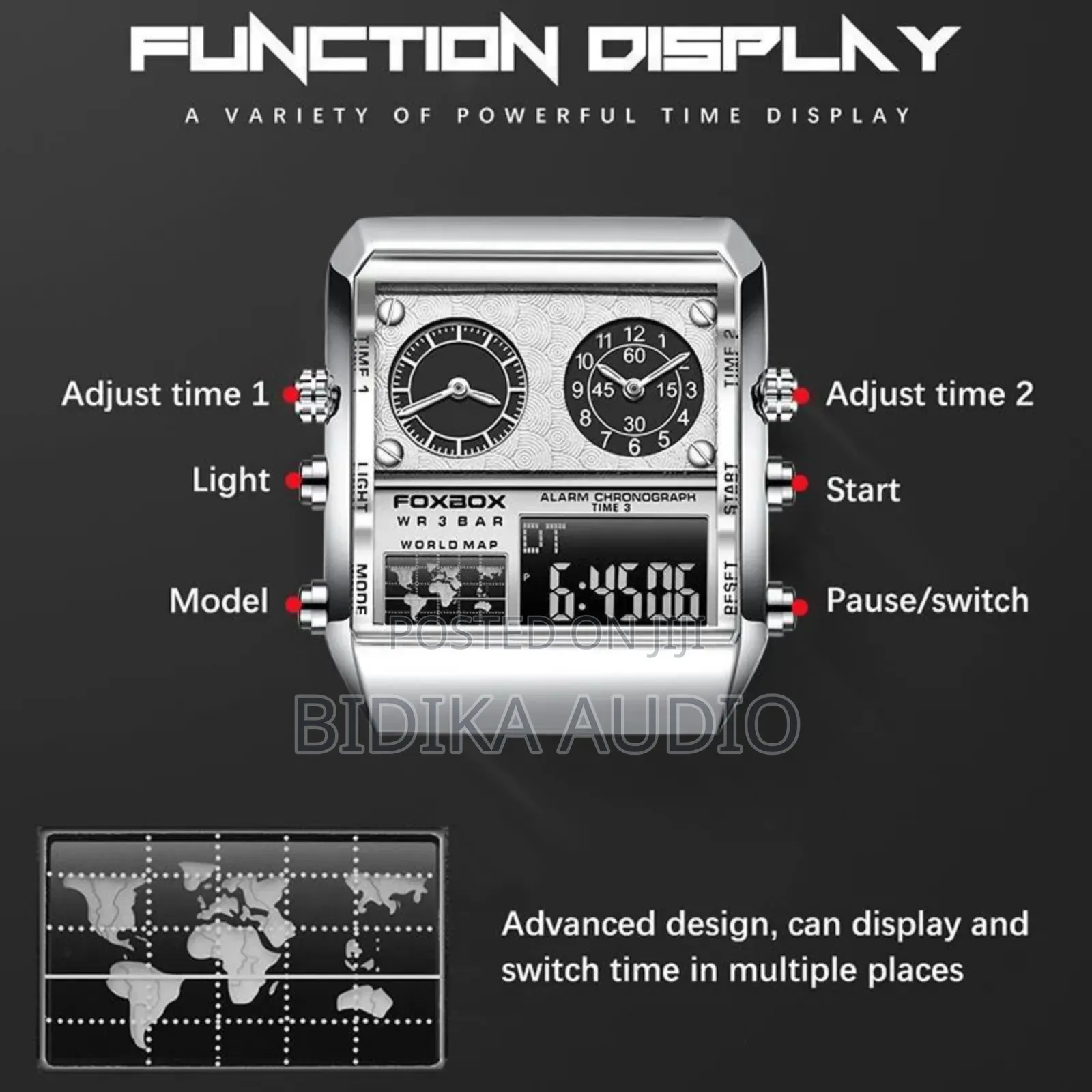 Fashion Foxbox Men Watches Creative 3 Time Display