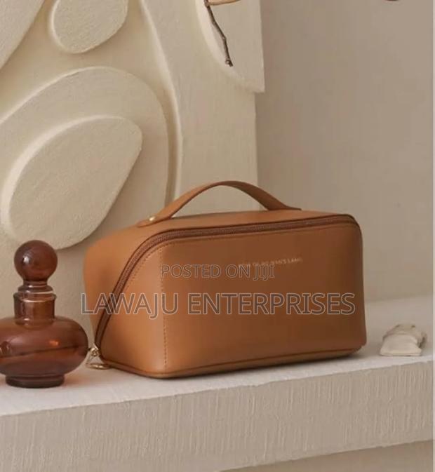 Brown PU Leather Travel Cosmetic Bag