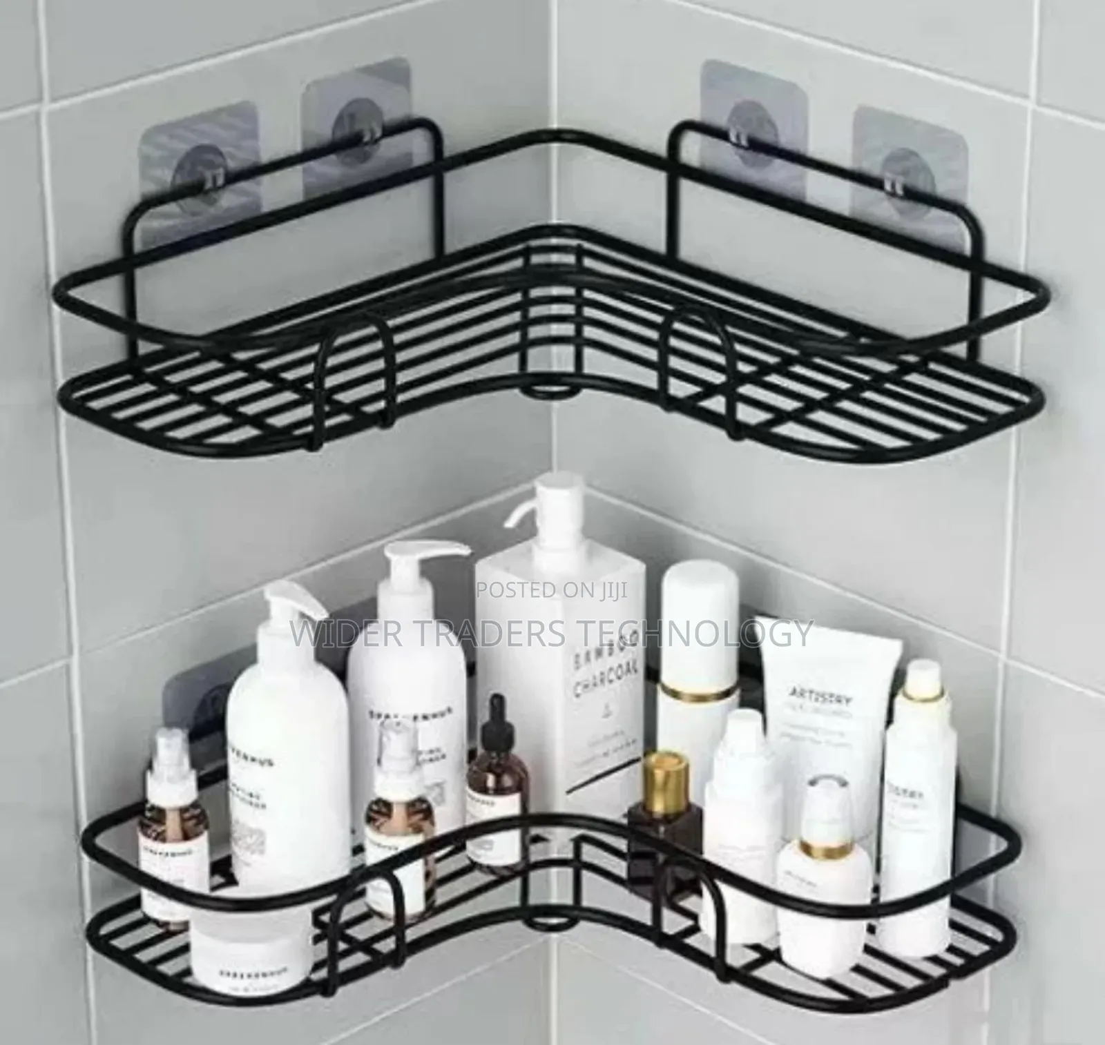 *Triangular Corner Shelf Bathroom Organizer Black/White