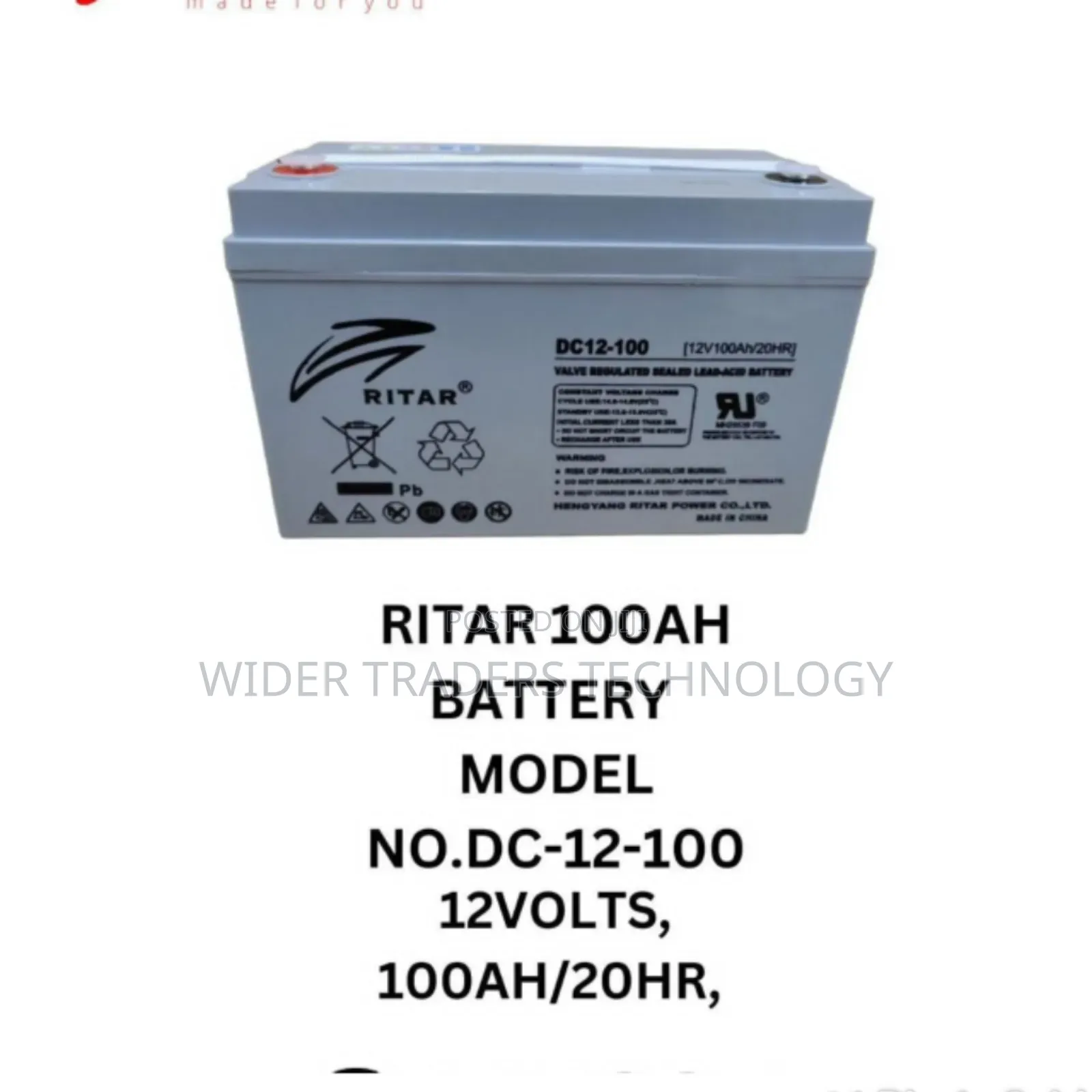 100ah Ritar Battery 12V