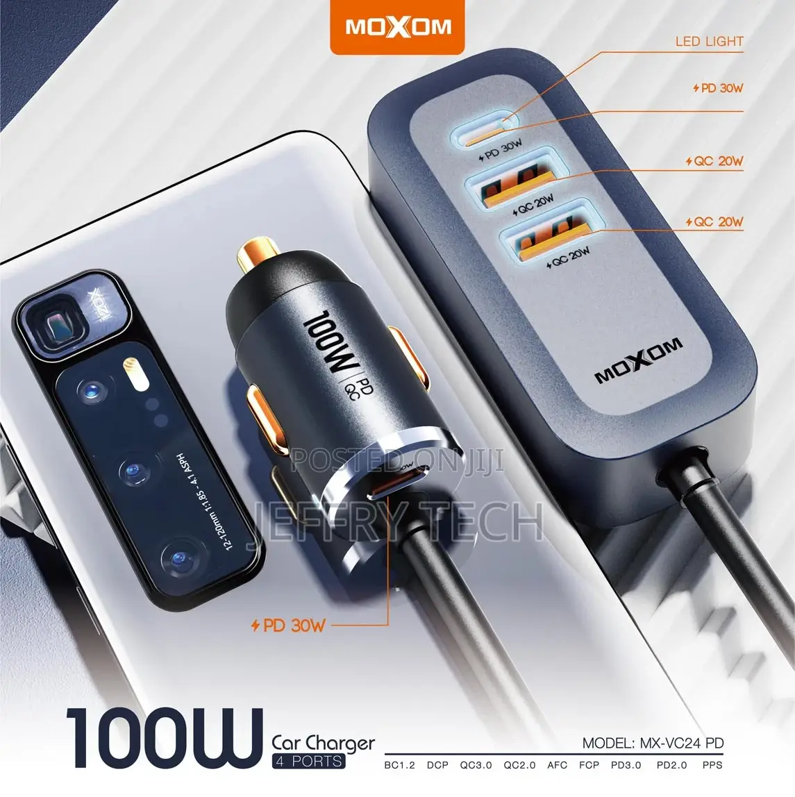 Moxom MX-VC24 100W 4 Ports Car Charger (100W) (2 USB Ports