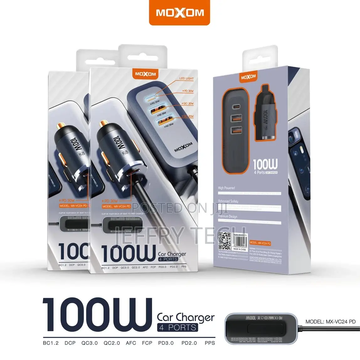 Moxom MX-VC24 100W 4 Ports Car Charger (100W) (2 USB Ports