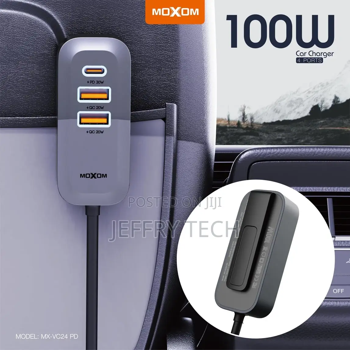 Moxom MX-VC24 100W 4 Ports Car Charger (100W) (2 USB Ports