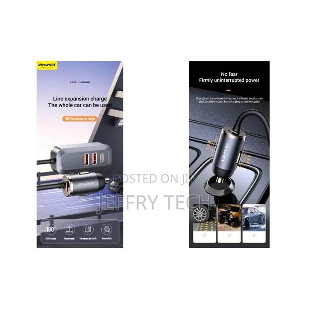 Awei Fast Charging Car Charger With Ports: 2xusb With Type-C - thumbnail 3